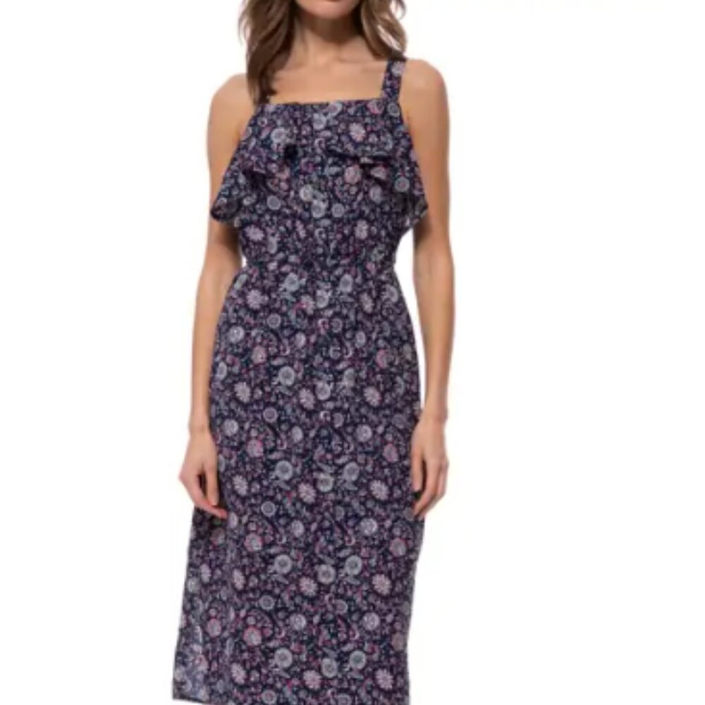 💙Navy pink paisley midi dress💙